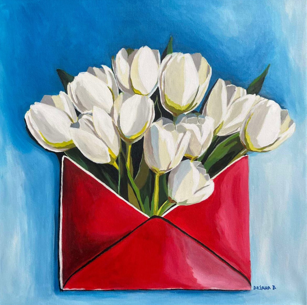 A letter of care and love 50x50cm - Original Acrylic Painting by Girl with Wings - Dejana Nežić ( Bačko )