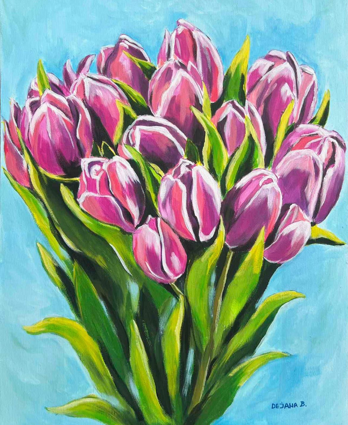 Bouquet of tulips 50x40cm - Original Acrylic Painting by Girl with Wings - Dejana Nežić ( Bačko )