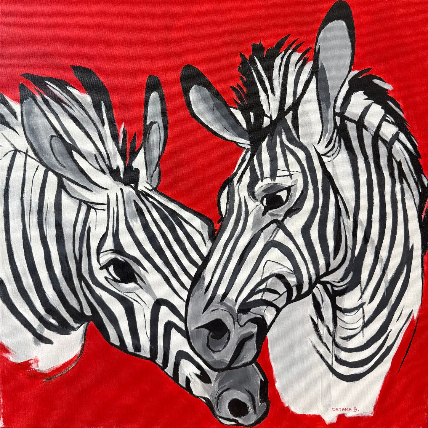 Two zebras 55x55cm - Original Acrylic Painting by Girl with Wings - Dejana Nežić ( Bačko )