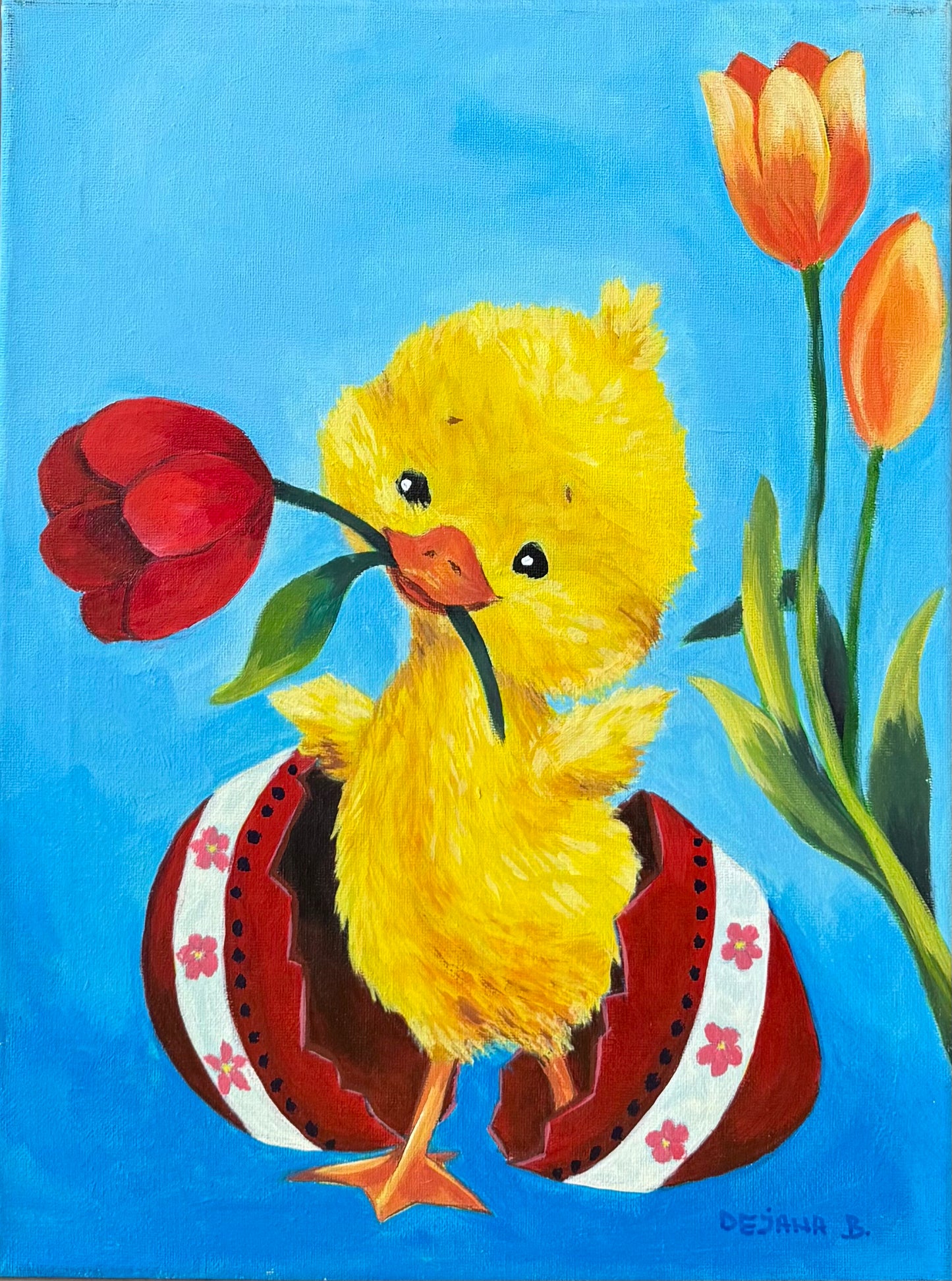 Easter Chicken 40x30cm - Original Acrylic Painting by Girl with Wings - Dejana Nežić ( Bačko )