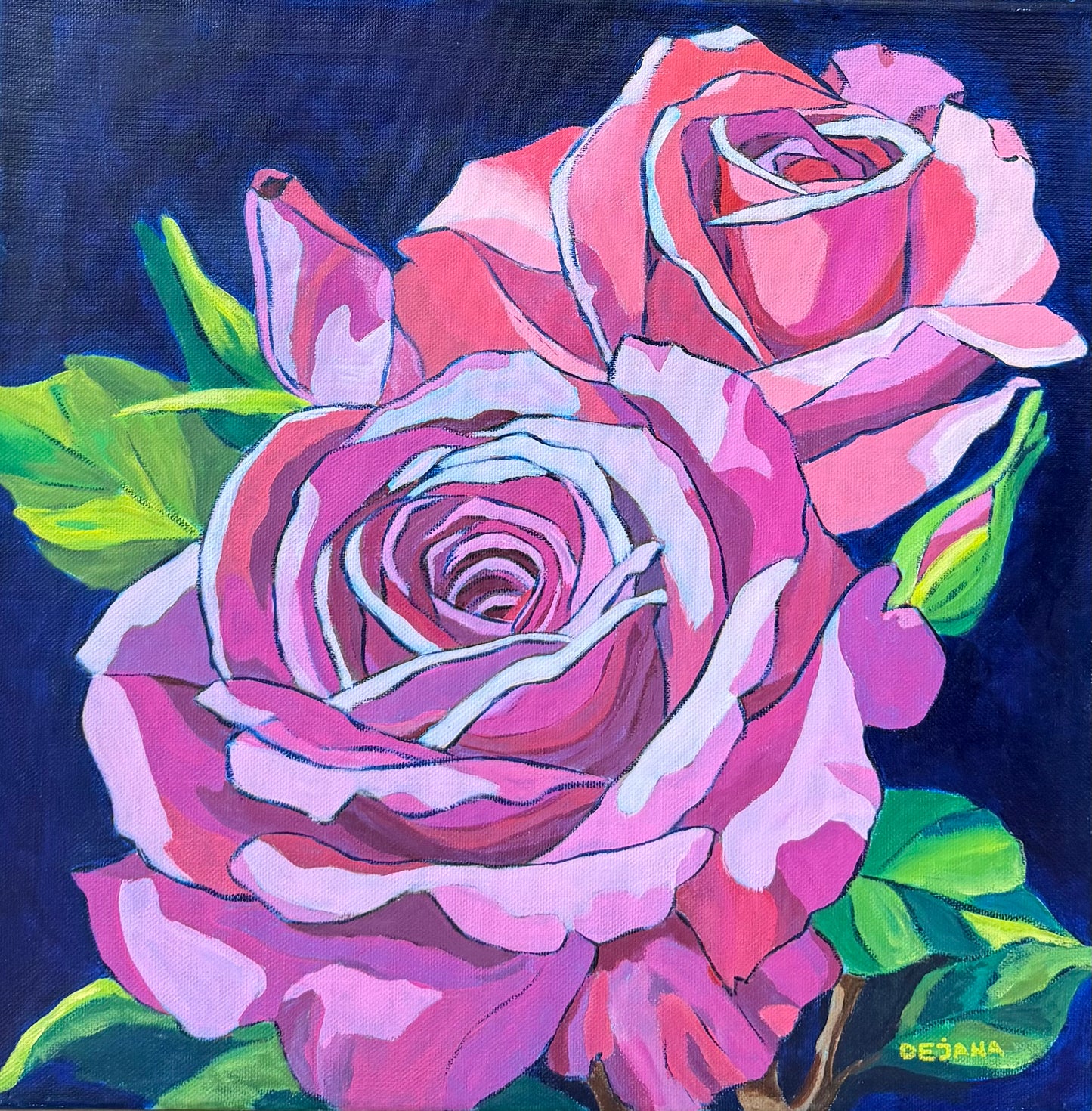 Wild roses 40x40cm - Original Acrylic Painting by Girl with Wings - Dejana Nežić ( Bačko )