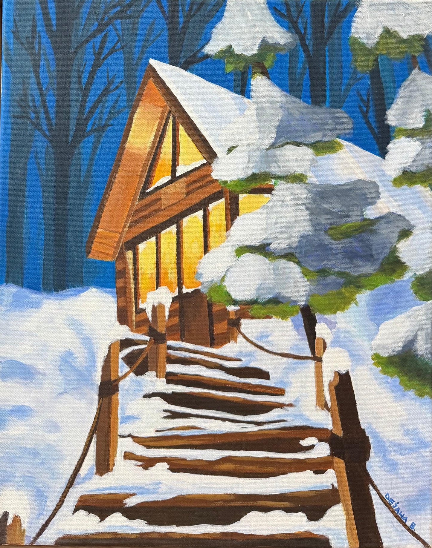 Winter House 50x40 - Original Acrylic Painting by Girl with Wings - Dejana Nežić ( Bačko )