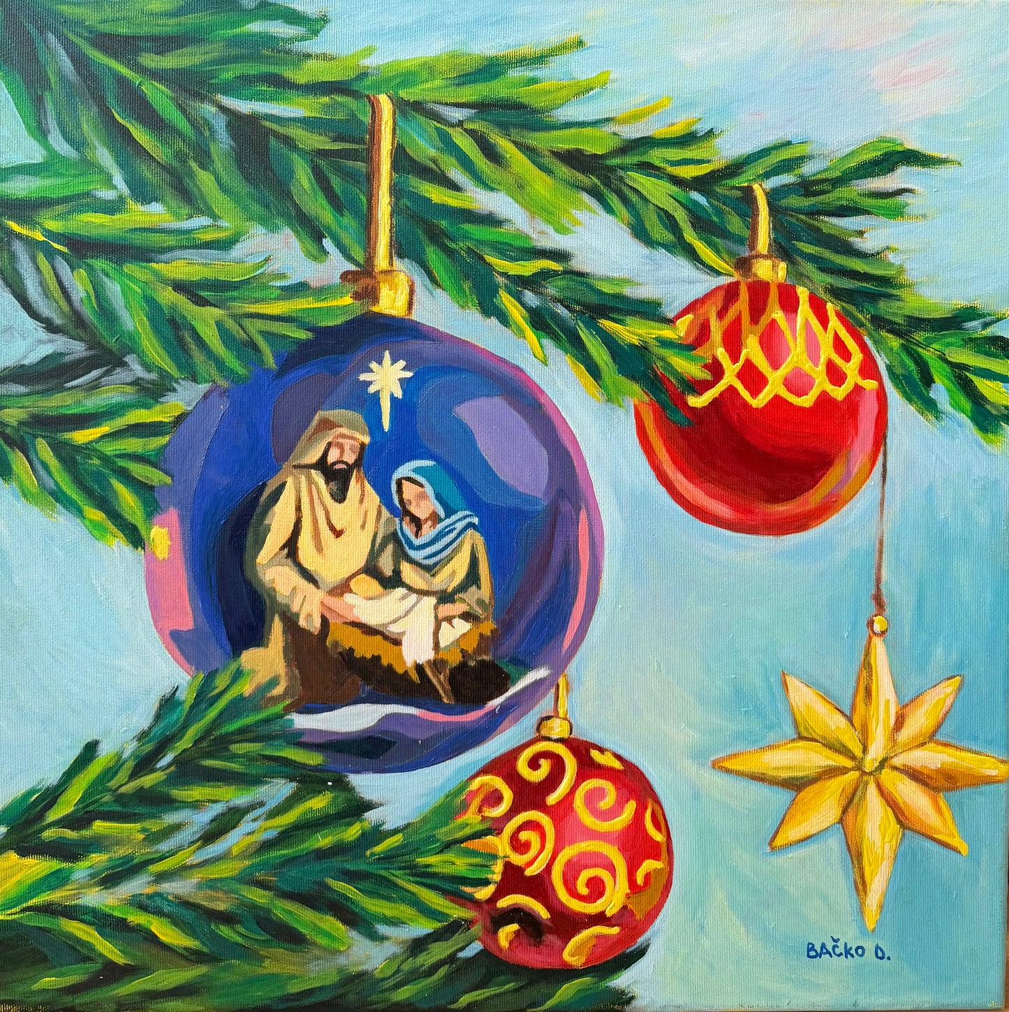 Christmas Joy 50x50cm - Original Acrylic Painting by Girl with Wings - Dejana Nežić ( Bačko )
