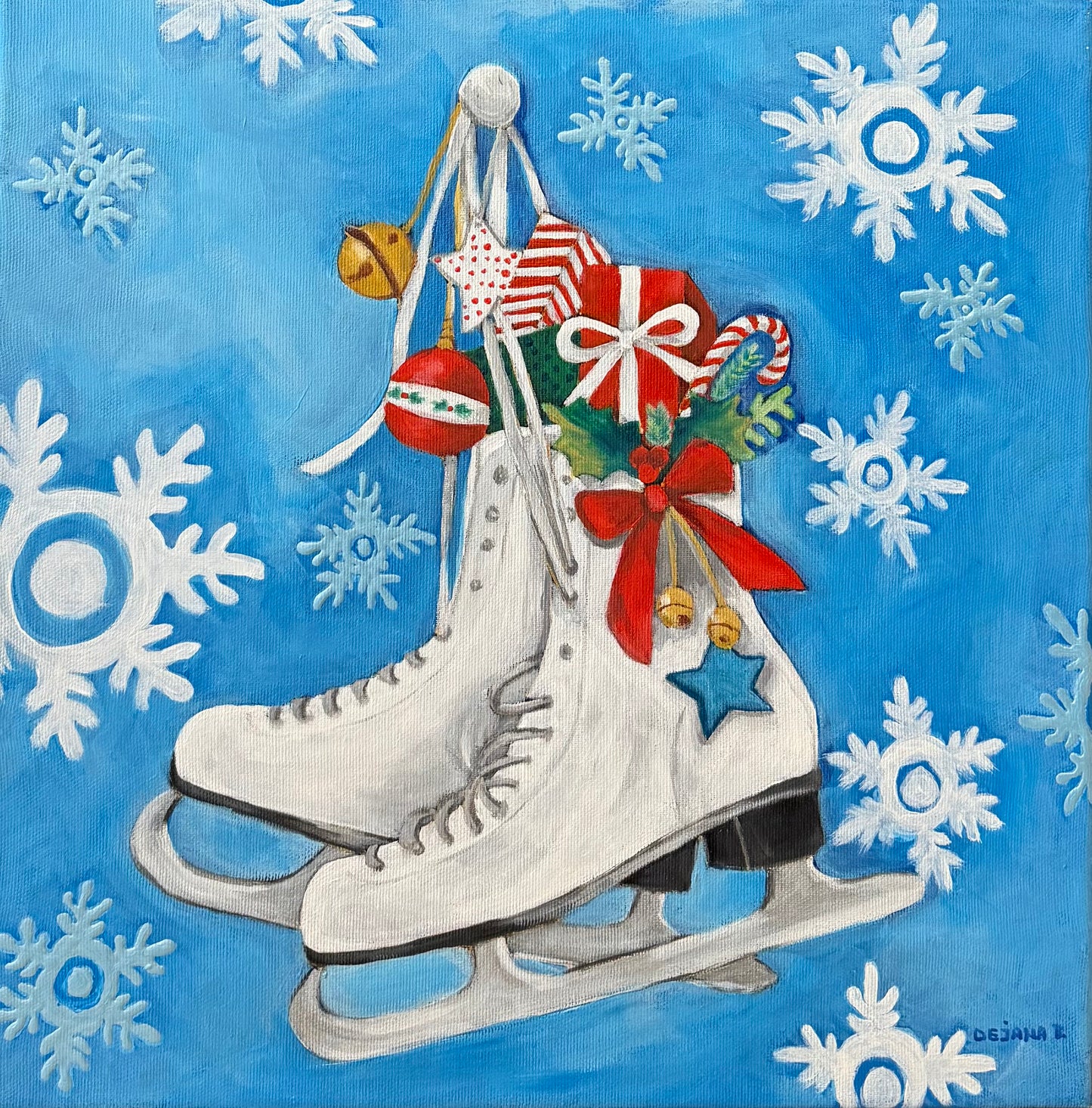 Ice Skates 40x40cm - Original Acrylic Painting by Girl with Wings - Dejana Nežić ( Bačko )