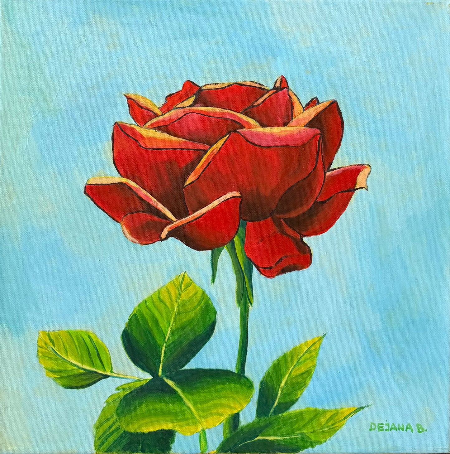 Red rose 40x40cm - Original Acrylic Painting by Girl with Wings - Dejana Nežić ( Bačko )