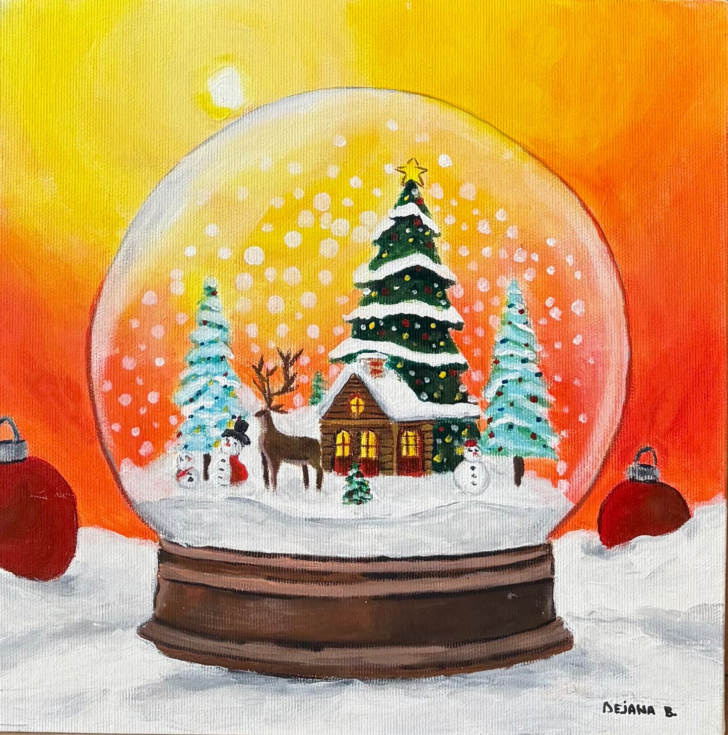 Snow Globe 30x30 - Original Acrylic Painting by Girl with Wings - Dejana Nežić ( Bačko )