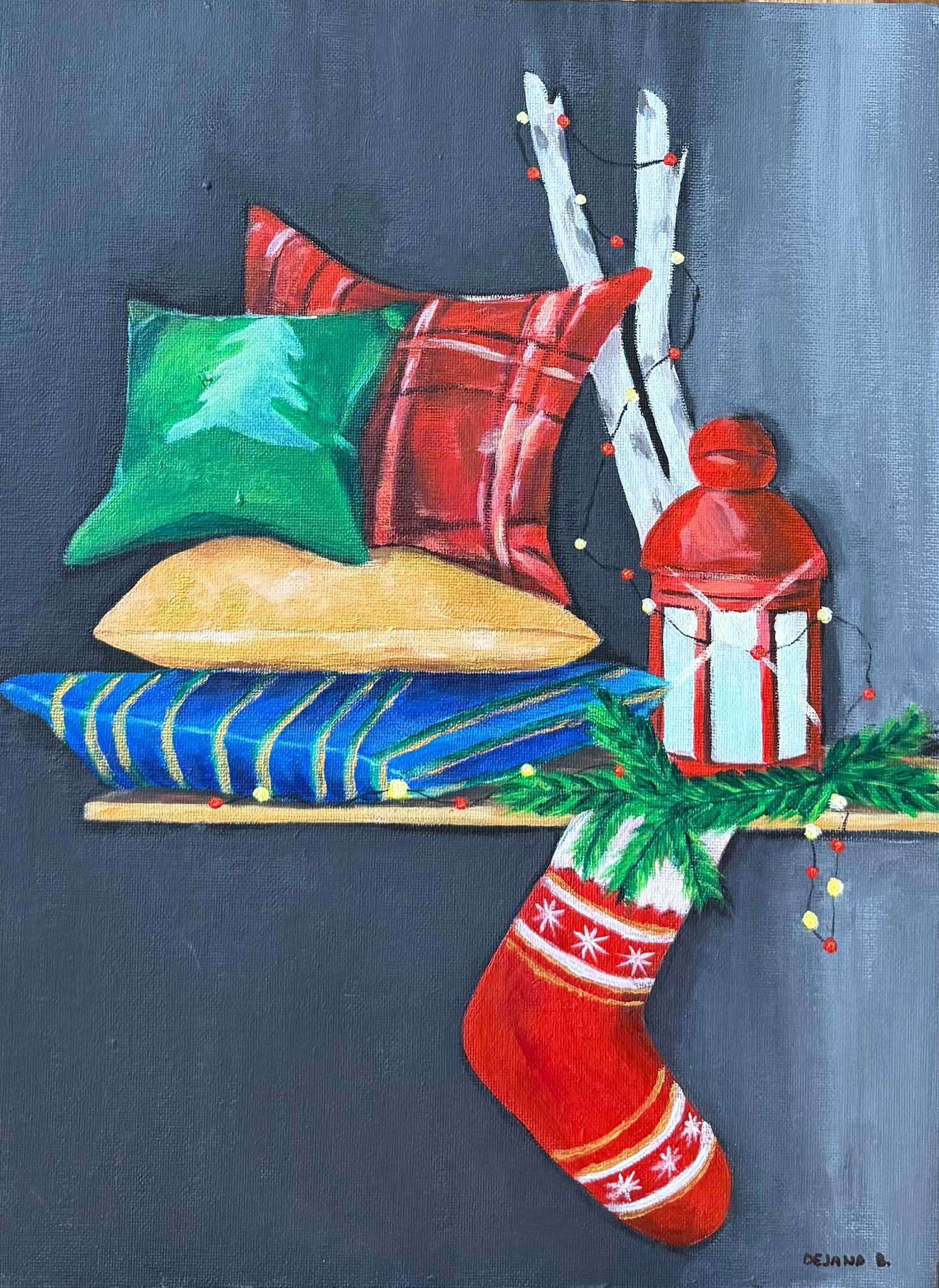 New Years Decoration 40x30cm - Original Acrylic Painting by Girl with Wings - Dejana Nežić ( Bačko )