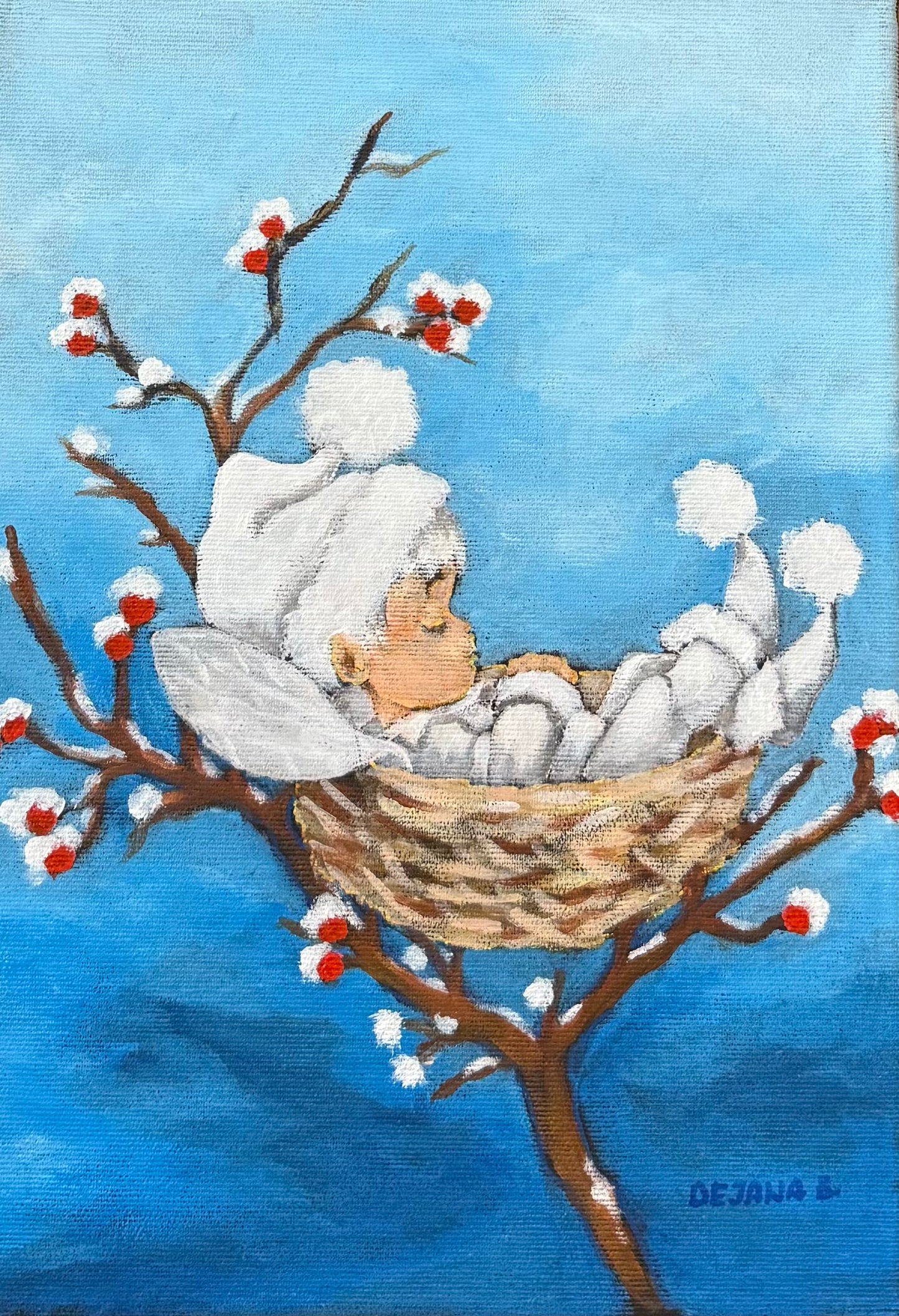 Baby angel 35x25cm - Original Acrylic Painting by Girl with Wings - Dejana Nežić ( Bačko )