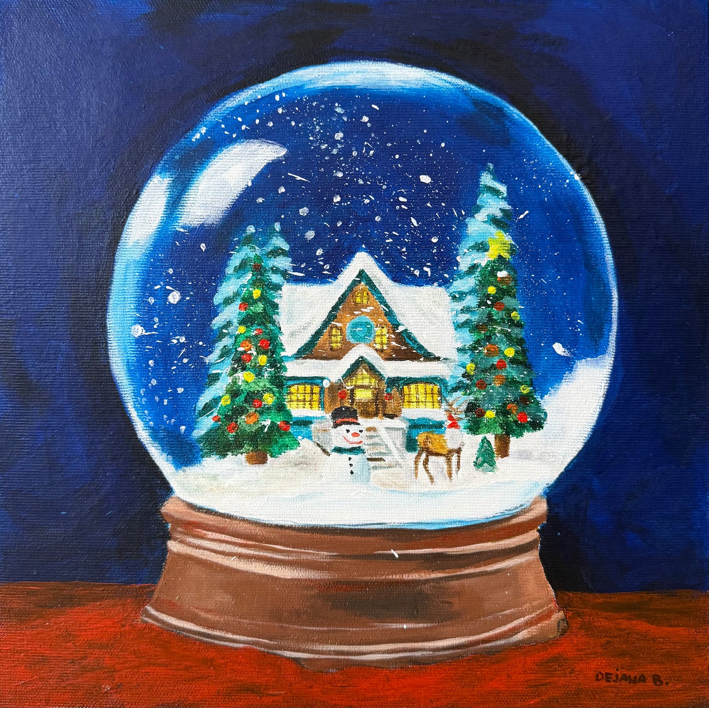 Snow Globe 30x30 - Original Acrylic Painting by Girl with Wings - Dejana Nežić ( Bačko )