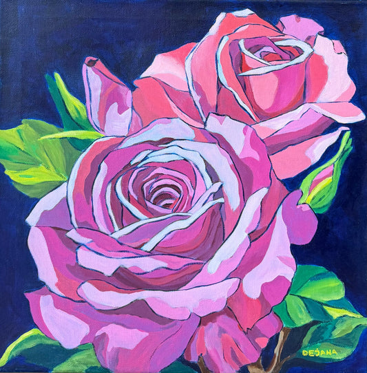 Wild roses 40x40cm  - Original Acrylic Painting by Girl with Wings - Dejana Nežić ( Bačko )
