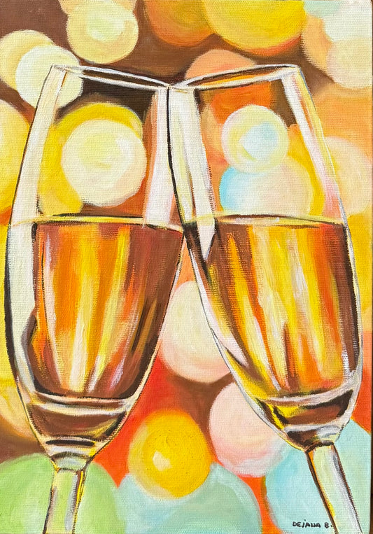 Moment for celebration 35x25cm  - Original Acrylic Painting by Girl with Wings - Dejana Nežić ( Bačko )