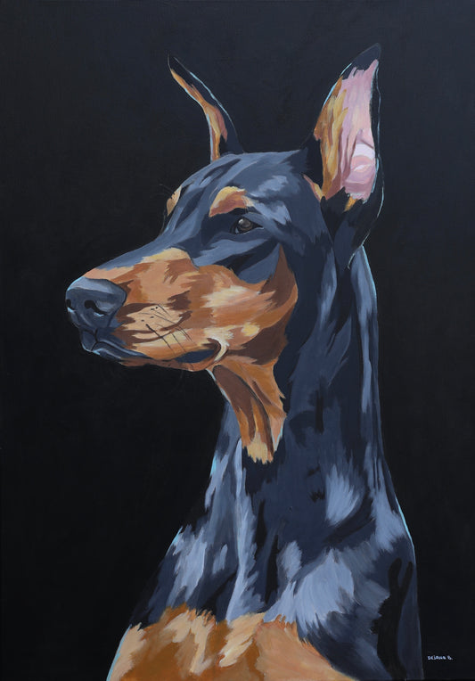 Doberman 70x100cm  - Original Acrylic Painting by Girl with Wings - Dejana Nežić ( Bačko )